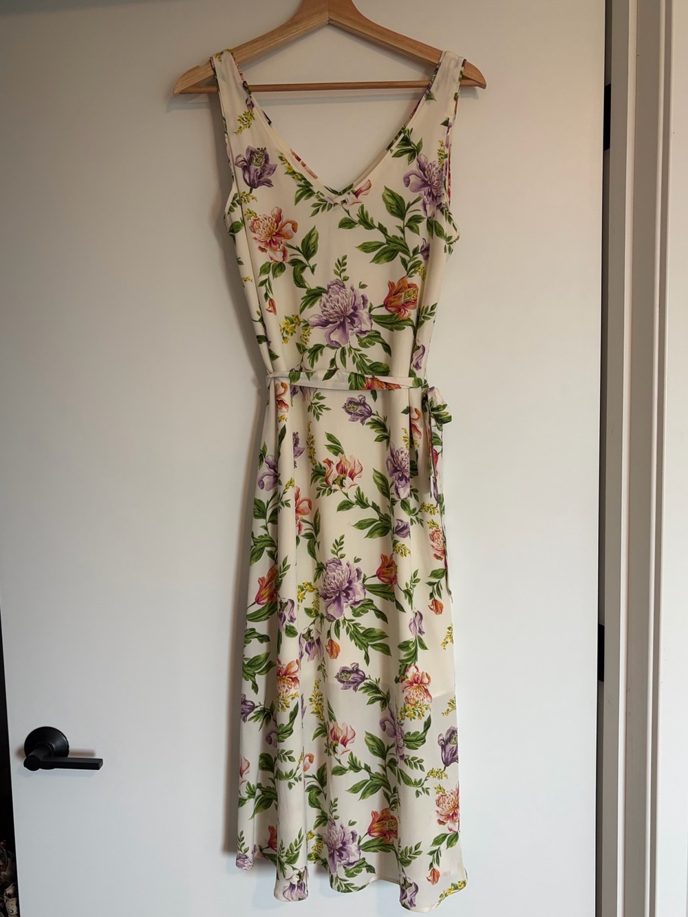 Amour Vert 100% Silk Floral Midi Dress Ivory – Size S